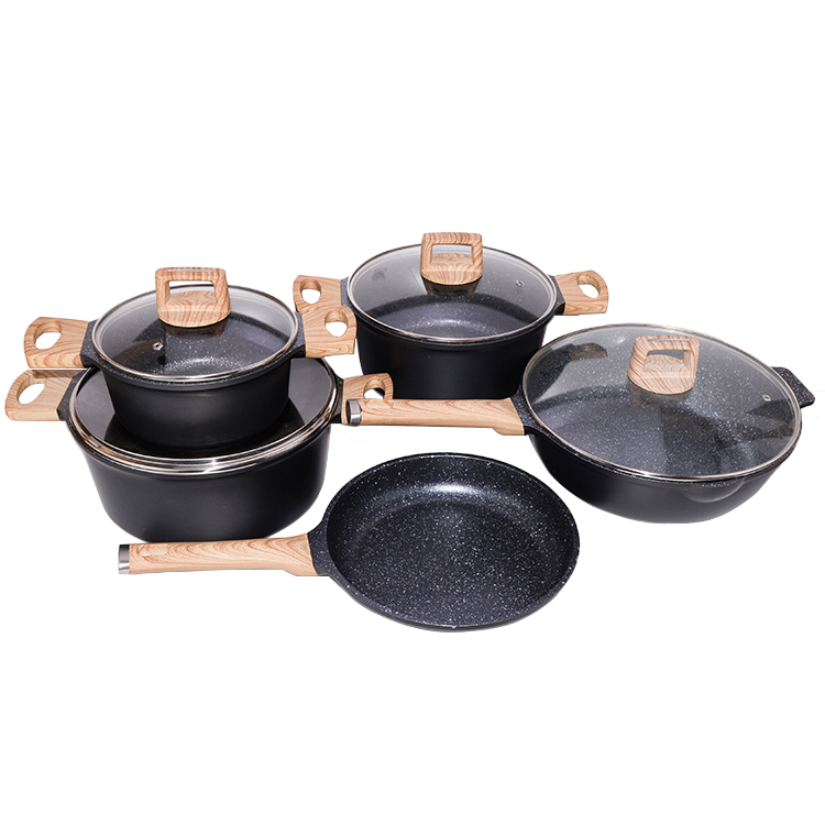 Гранитные кастрюли для приготовления пищи, кухонная посуда, наборы глубоких антипригарных кастрюль Frypan Carsseroles, глубокая антипригарная сковорода с мраморным покрытием, 5 шт.