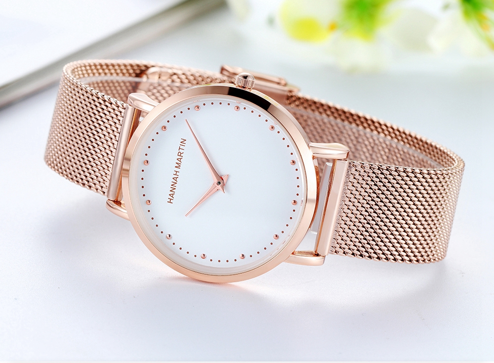 hm-md36 趋势玫瑰金女士小时亚马逊钢带防水模拟显示简洁休闲手表