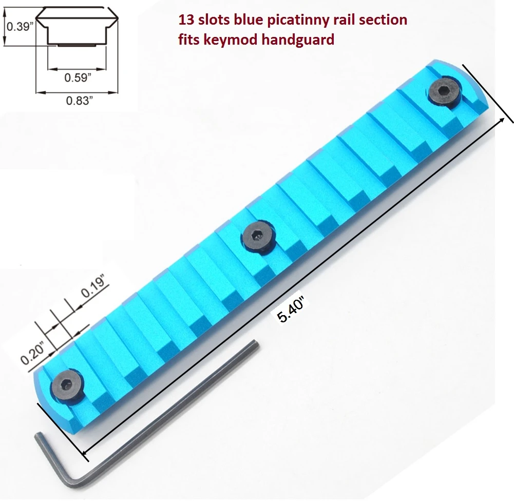 Aplus New Blue Optional 5, 7, 9, 11, 13 Slots Picatinny / Weaver Rail Section for KeyMod Handguard System