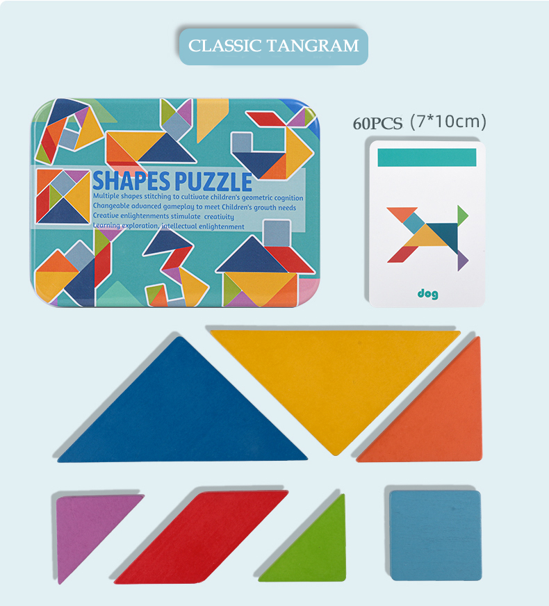 Amazon Classic Tangram Toys New Design Kids Hands-on Skills Training Educational Toys Hot Selling Colorful Wooden Jigsaw Puzzle