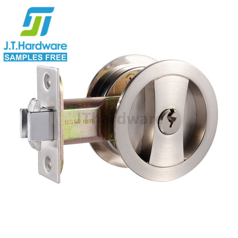 Factory direct sale screw concealed round cavity slider double turn entrance sliding pocket door lock
