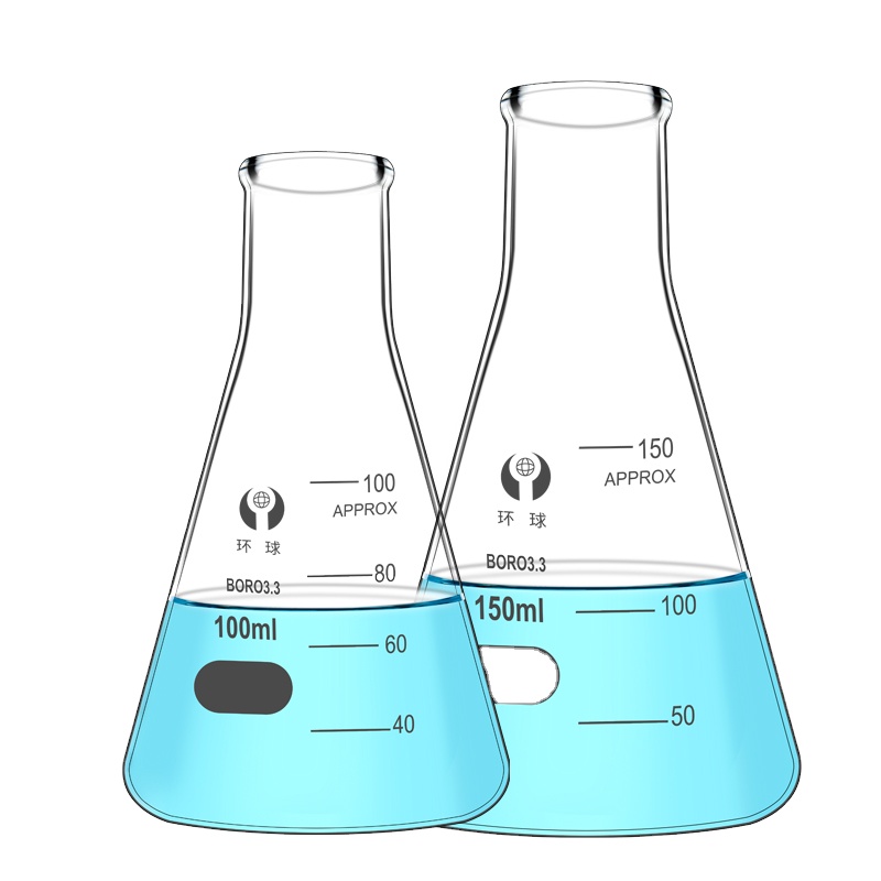 Коническая лабораторная стеклянная колба с плоской подошвой