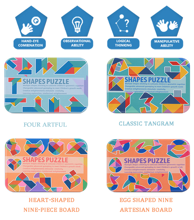 Amazon Classic Tangram Toys New Design Kids Hands-on Skills Training Educational Toys Hot Selling Colorful Wooden Jigsaw Puzzle