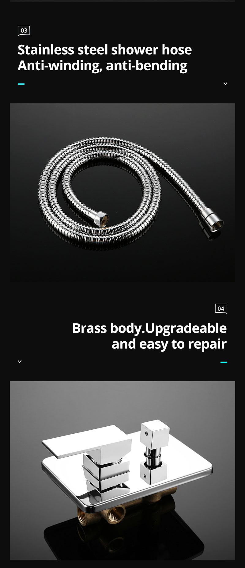 hm European Italian Style Square Bathroom Bath Exposed Thermostatic Bar Chrome SUS304 Shower Faucet Mixer Tap Taps Kits