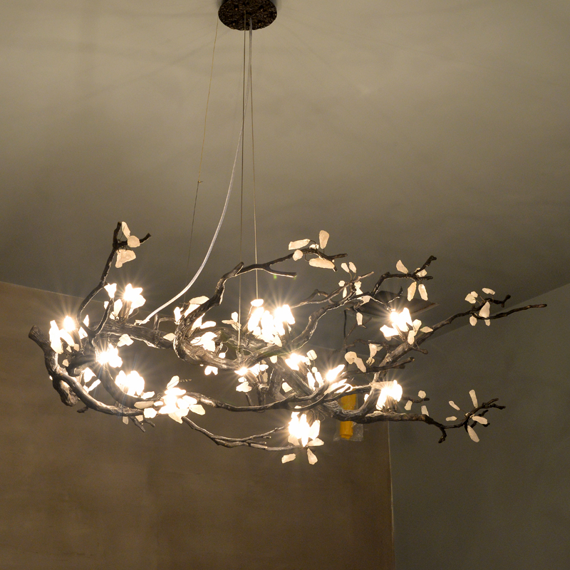 2020 Contemporary LED natural maple leaf copper Glass lighting luxury long  pendant lamp  staircase G9 chandelier villa design