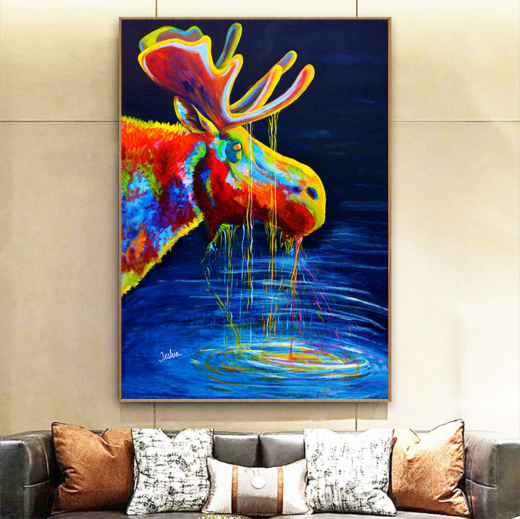 Deer Colorful Animals Painting Abstract Graffiti Oil Painting Decorative For Kids Room Home Decor
