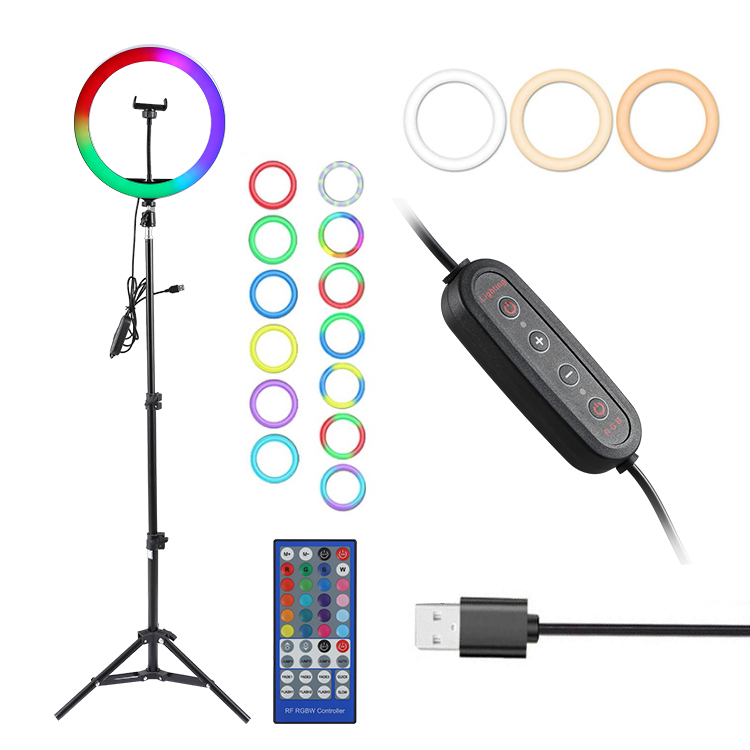 Хорошая цена живая трансляция фотография с регулируемой яркостью 10 в 12 В RGB кольцевая лампа для селфи