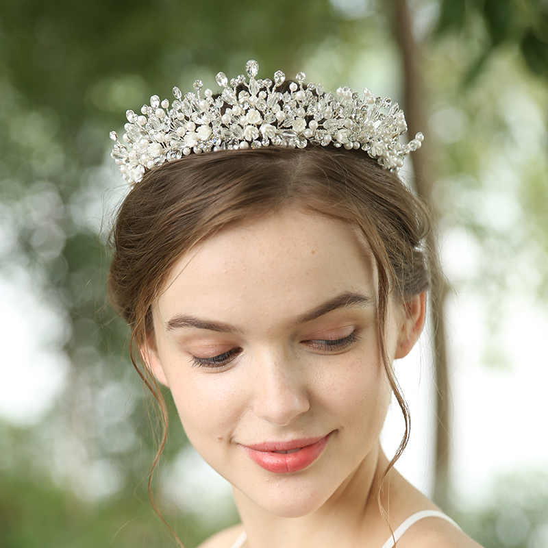 Elegant Handmade Crown Jewelry Headdress Wedding Crystal Hair Accessories Bridal Tiara For Women