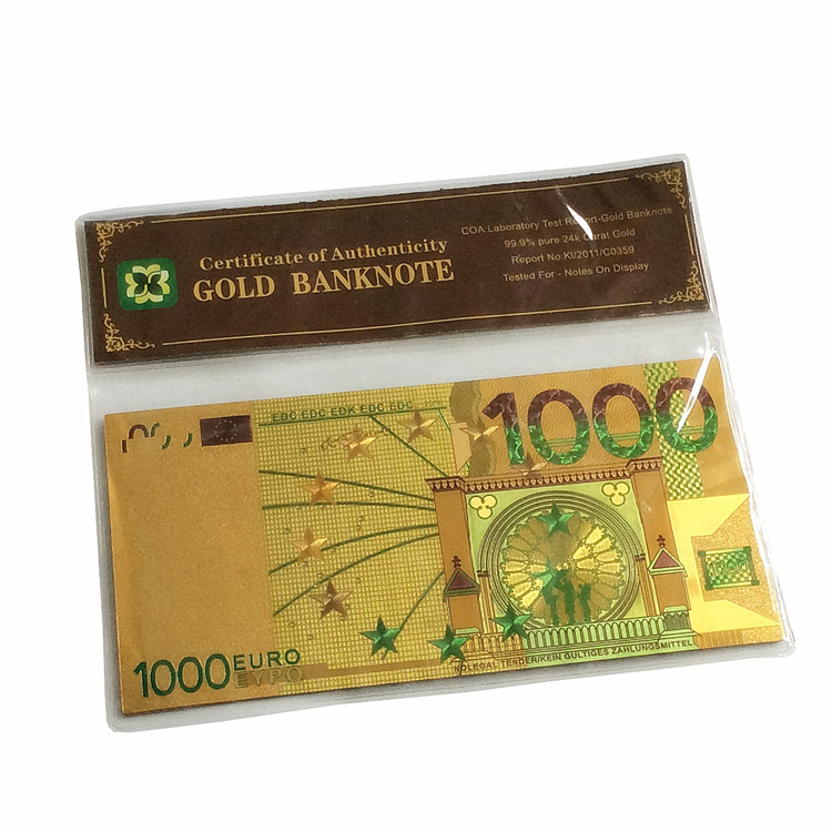 Waterproof Gold Banknote Euro 50 Note Currency Bill Collectible With COA Frame