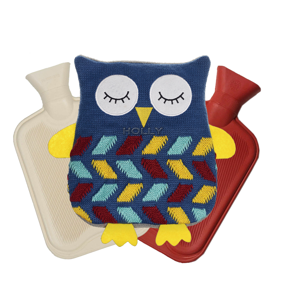 owl pattern knitted crochet cover rubber bottles cute hot water bag