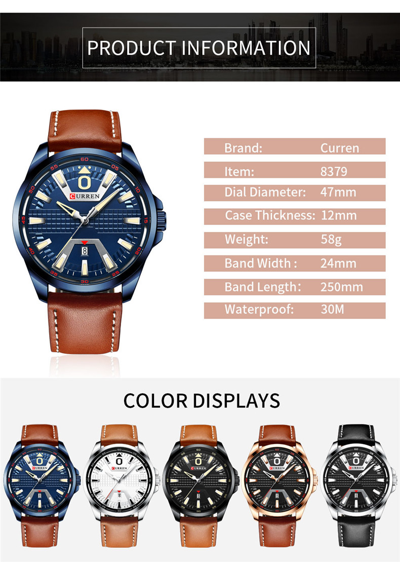 Nouvelle marque de mode CURREN montre à Quartz hommes bracelet en cuir hommes affaires montre-bracelet Auto Date mâle horloge Relogio Masculino