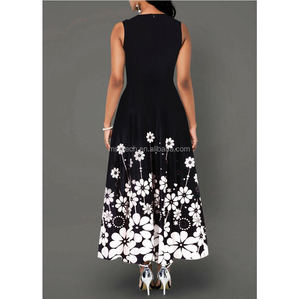 Large Size Elegant Women's Floral Print Long Maxi Dress Evening Party Beach Dress Summer Sleeveless Long Flower Sundress Costume