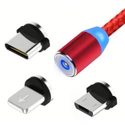 3A Rápido Carregamento USB Magnético Cabo Tipo C Cabo Micro LED Nylon Trançado Tipo-C Carregador de Ímã Para Iphone 7 Para Samsung 1 XS M