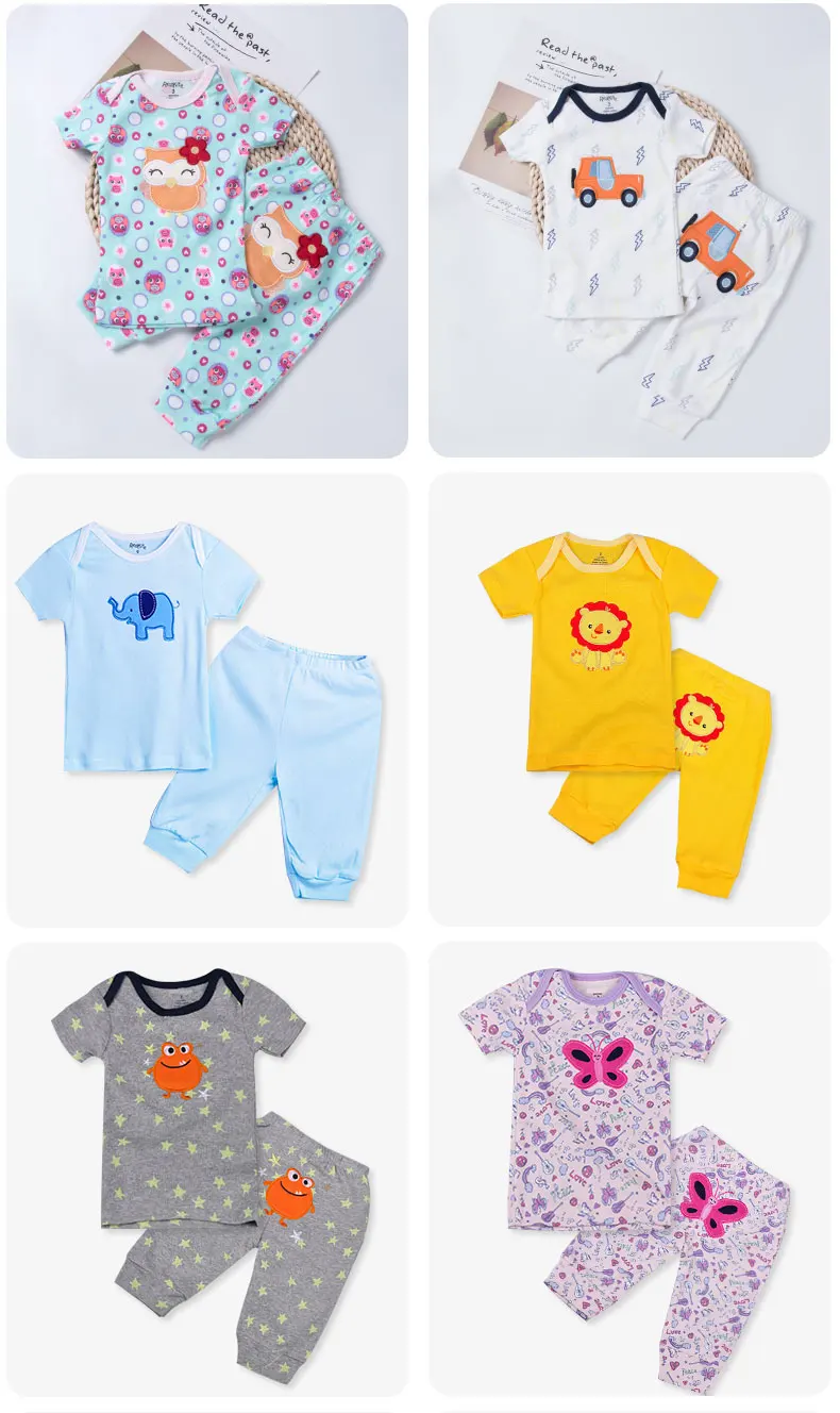 100% cotton animal embroidery short sleeve T shirt trousers infants newborn boy baby clothes gift set