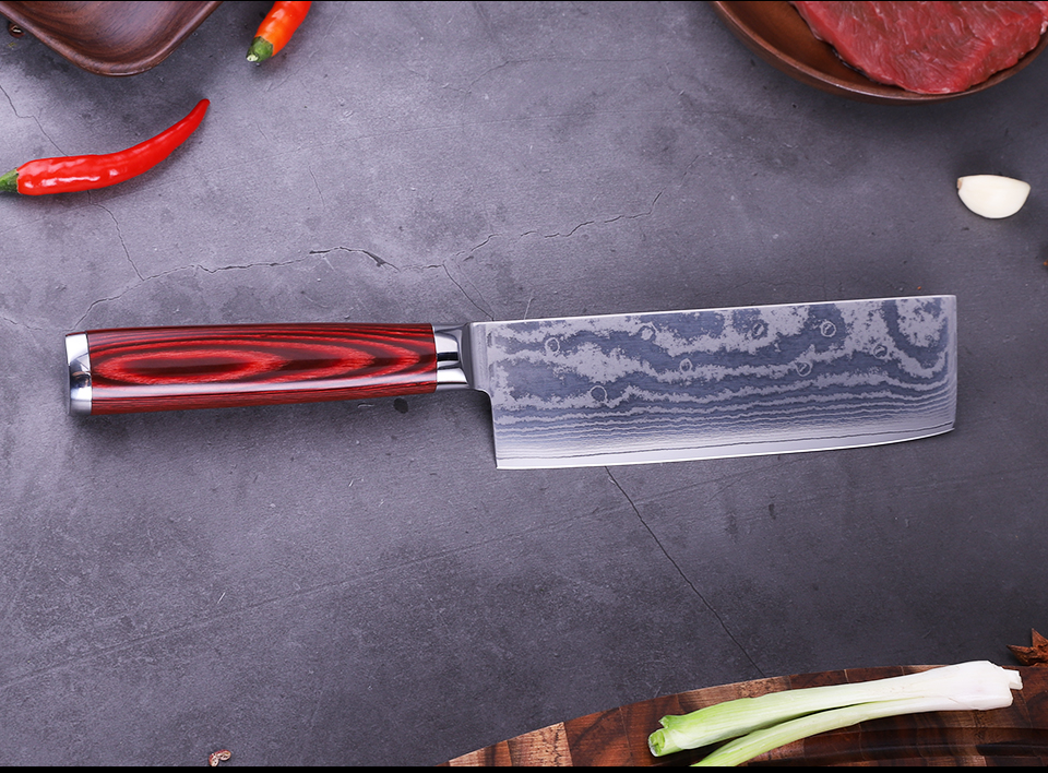 FINDKING 6 inch damascus nakiri knife pakka wood handle  67 layers damascus steel kitchen knife