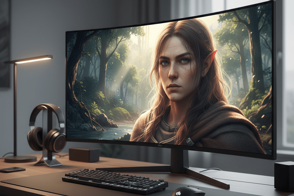 Modern gaming station with immersive visuals highlighting real-time rendering capabilities powered by DLSS 5 technology