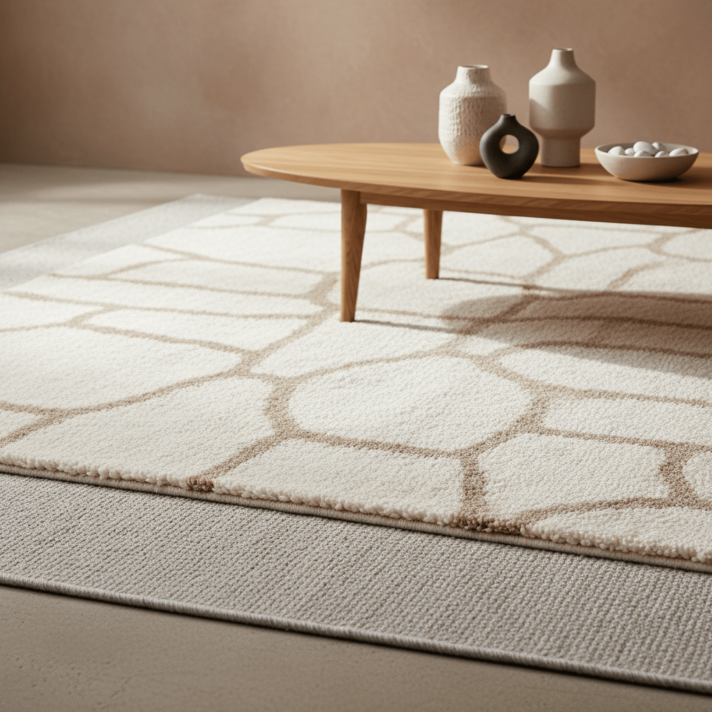 Close-up of plush high-low pile carpet texture layered over berber base.