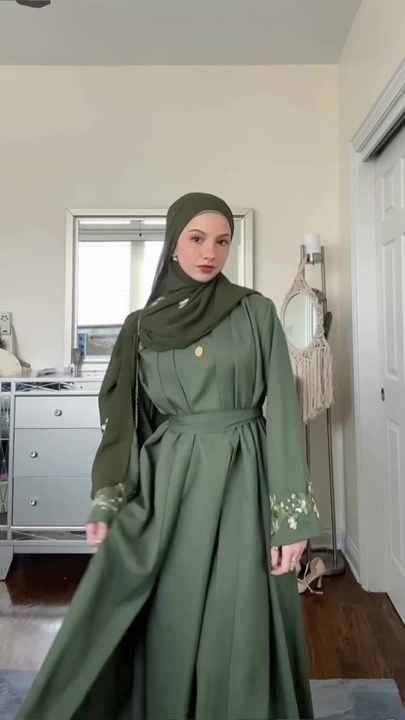 IKADEX Muslim Abaya Dress For Women - Pakistani Kaftan Robe + Hijab, Light Green, One Size, Islamic Prayer & Dubai Outfit - View #2