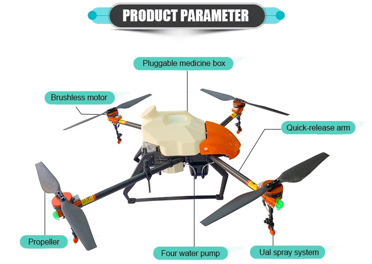 JTI M50S 25L agriculture Sprayer Drone, PRODUCT PARAMETER Pluggable medicine box Brushless motor Quick-release arm Prop