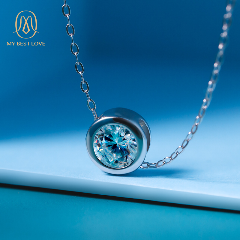 18K Pure Platinum Pendant Necklace 1Ct 2Ct Round Moissanite Diamond Custom Jewelry Set