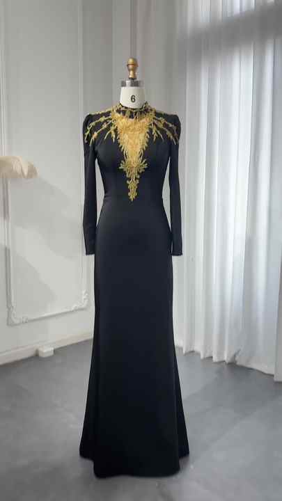 black and gold muslim dress Marwa Fashion Abayas for Women Muslim main image 0