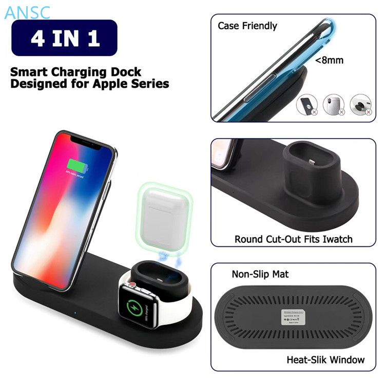 Wholesale multi-functional charging seat 4in1 wireless charging for mobile phone watch airpod headset box charging