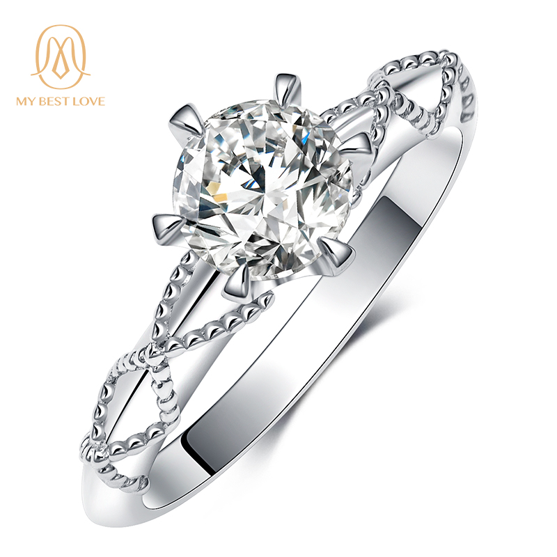 Hot Sale Romantic Design 925 Pure Silver Ring Jewelry  Engagement Wedding Band Moissanite Diamond Female Ring