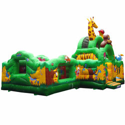 New designing inflatable jungle animal giraffe fun city jumping bounce with slide combo amusement park for outdoor play game