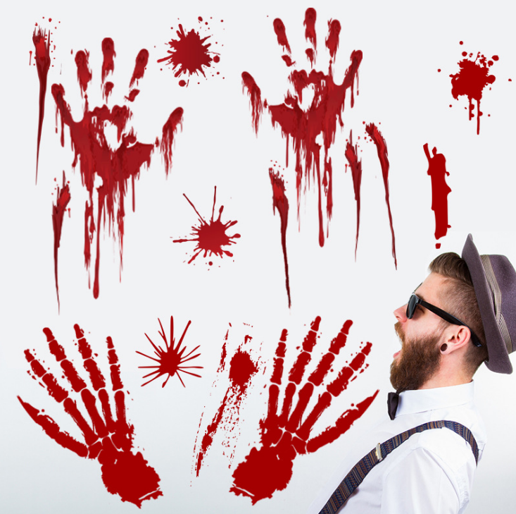 Оконные двери отпечаток отпечатка следов наклейки на Хэллоуин украшение