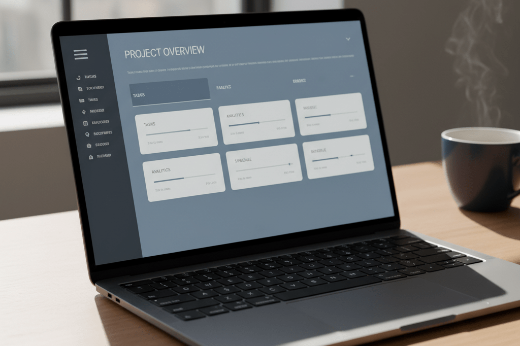 Clean and Consistent Digital Interface Displayed on Laptop Screen Close-up view of a laptop showcasing visually cohesive digital product design under soft natural light.
