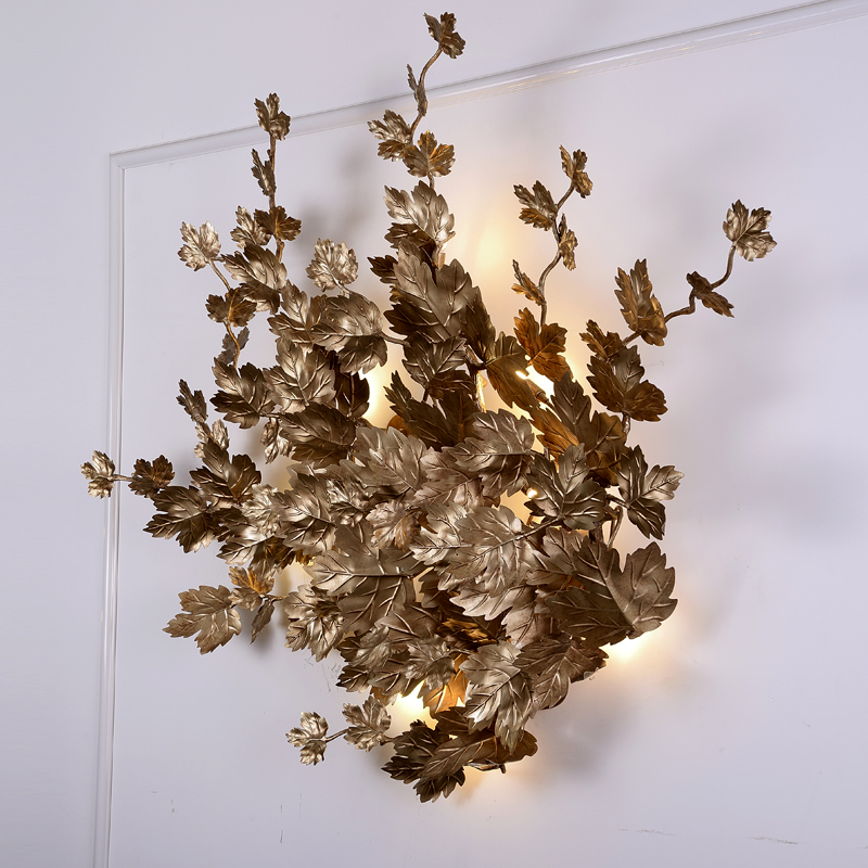 European creative led bronze  antique wall lamp maple leaf indoor lighting bedroom  hanging  bedside reading  lamps