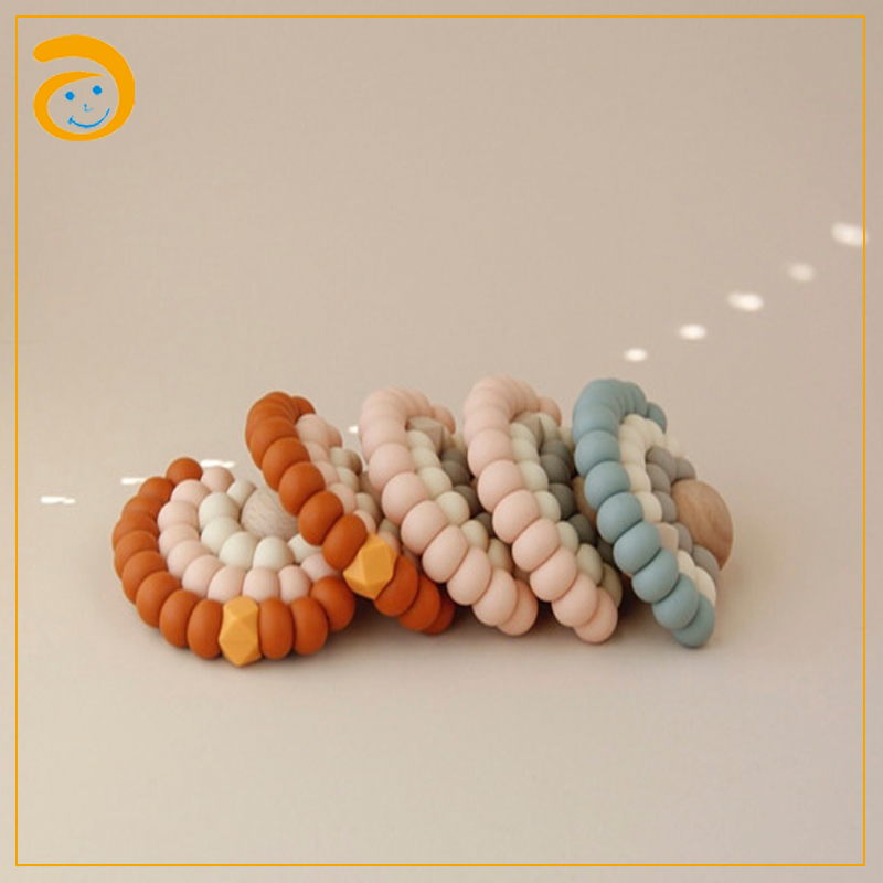 Новый дизайн, разноцветные нетоксичные деревянные игрушки для прорезывания зубов, сенсорные силиконовые бусины, детский Прорезыватель для зубов