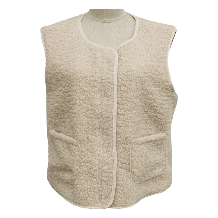 2021 High Quality Solid Patchwork Sherpa Winter Fleece Women Vest With Pocket