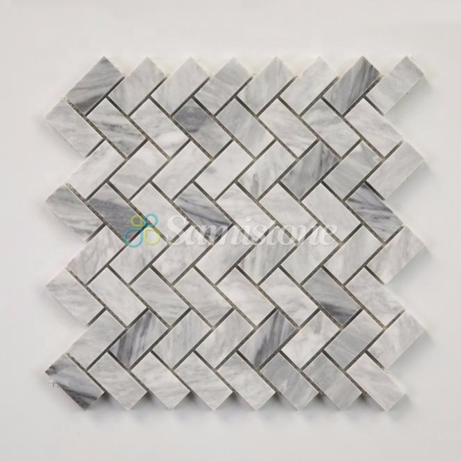 Samistone Herringbone Carrara Gray Marble Mosaic Tiles For Kitchen Backsplash