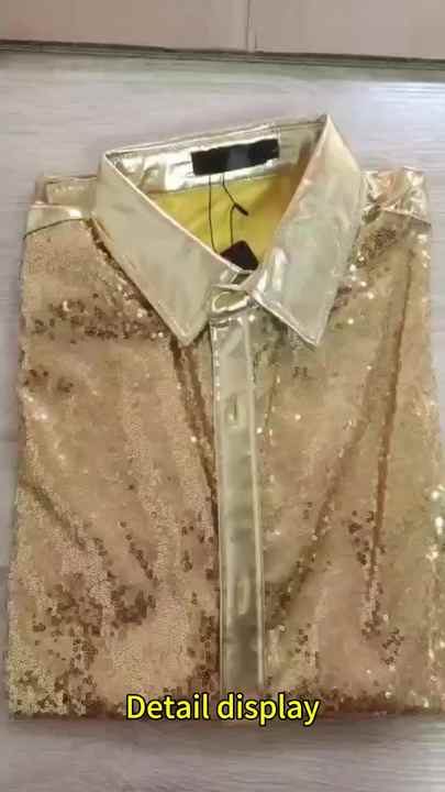 Men's Long Sleeve Disco Shiny Gold Sequin Metallic Design Dress Shirt for Spring for Christmas Birthday Parties Stage Costume Men's Long Sleeve Disco Shiny Gold Sequin Metallic Design Dress Shirt for Spring for Christmas Birthday Parties Stage Costume