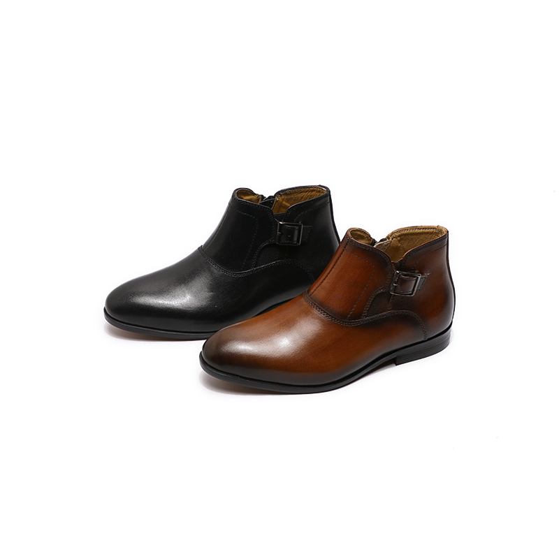 Мужские черные ботильоны из натуральной кожи на платформе с пряжкой и ремешком