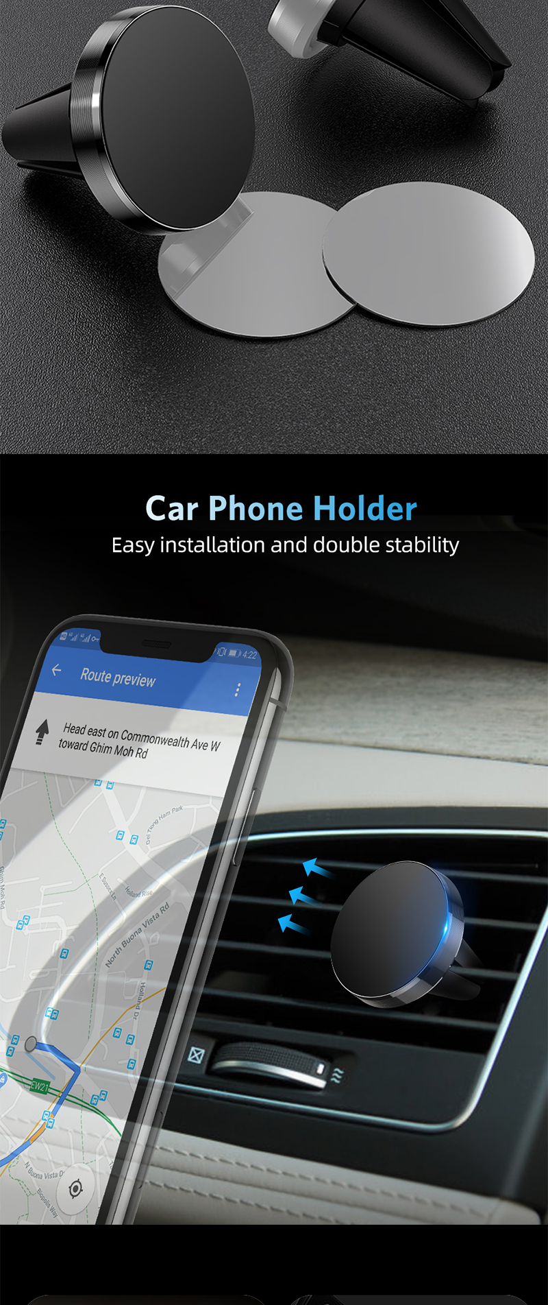 Eonline Super Magnetische Auto Telefon Halter Handy Halterung für iPhone 12 Samsung Xiaomi Huawei Air Vent Clip Smartphones Stehen