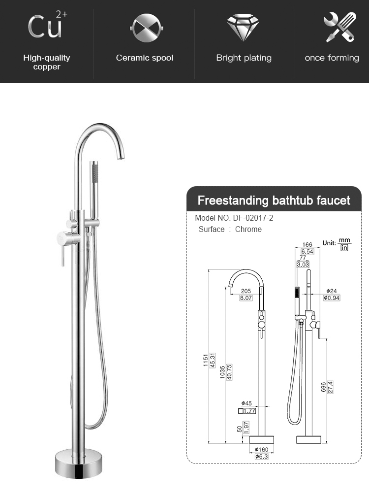 cUPC Watermark Brass Freestanding Bathtub Faucet With Diverter