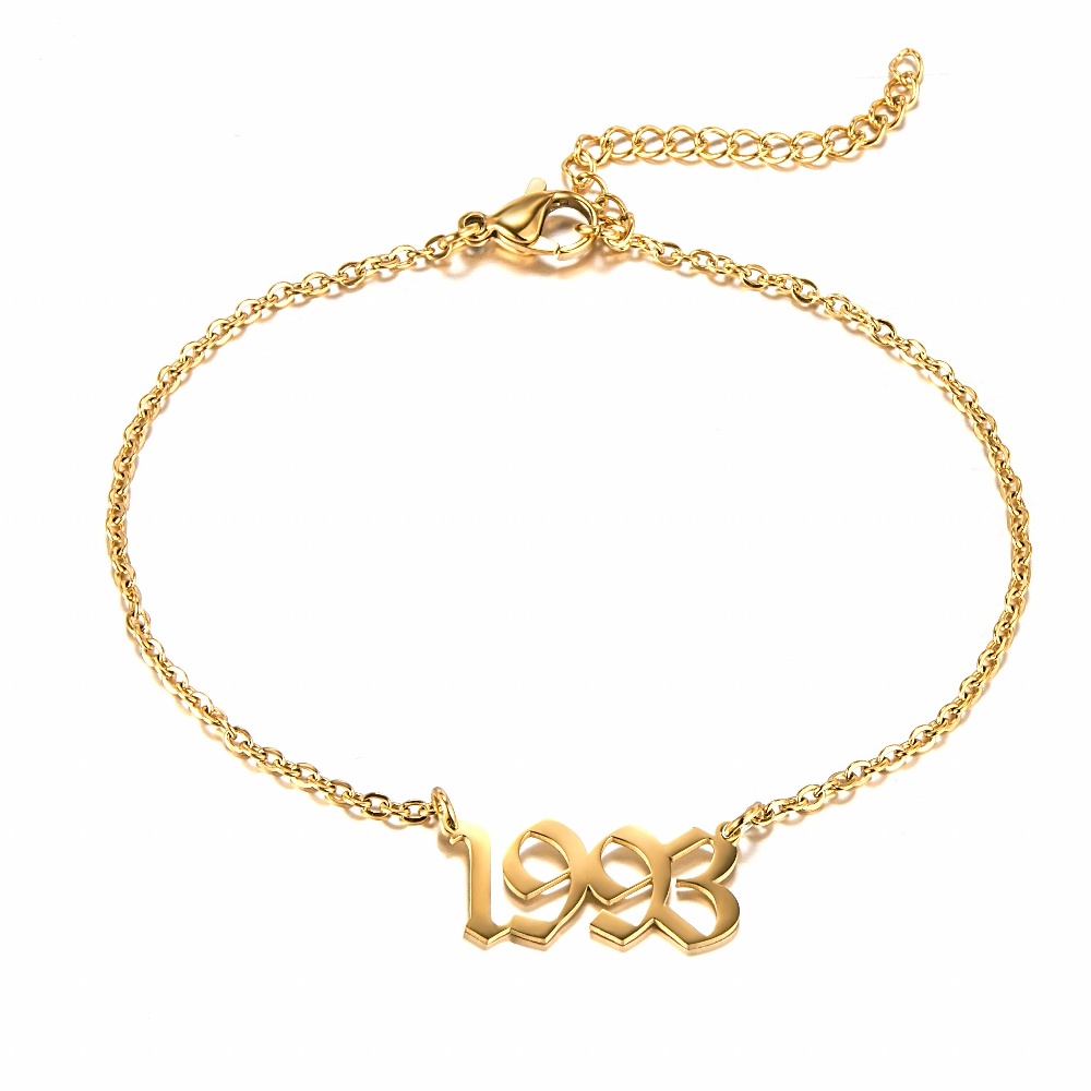 Год рождения на заказ лодыжки браслет браслеты модные ювелирные изделия из нержавеющей стали позолоченные лодыжки браслет для женщин