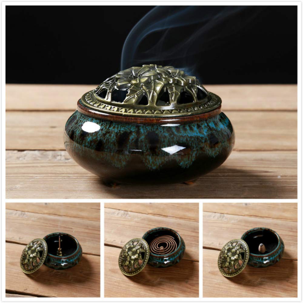 聚树脂燃烧器蓝色香炉与 calabash 香火棒持有人-用于树脂颗粒的陶瓷