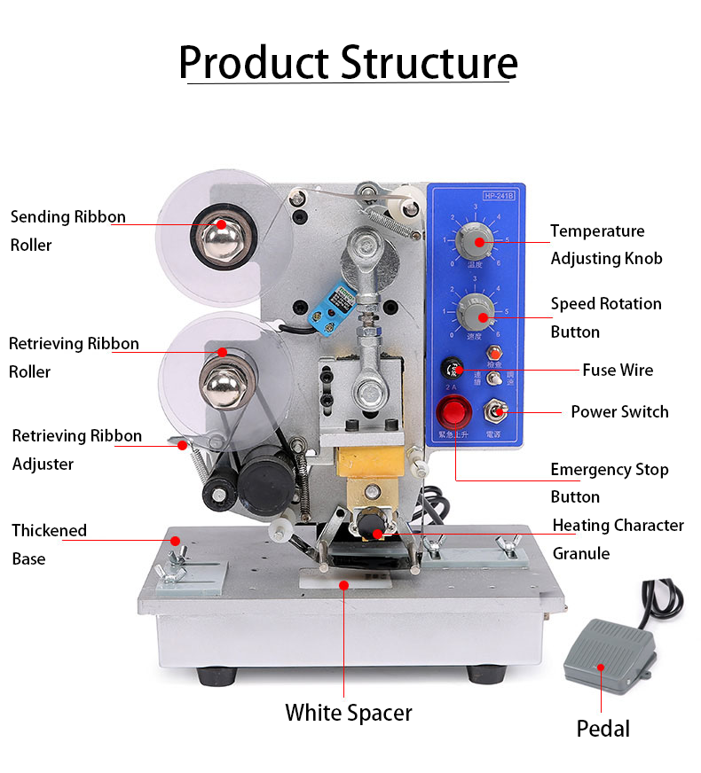 DUOQI HP-241B Electric Ribbon Date Printing Machine Batch Expiry Date Ribbon Coding Machine