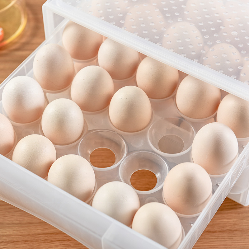 Plastic Egg Storage Box Clear Reusable Covered Egg Holder for Refrigerator Stackable Egg Containers with 48 Egg Grooves,Pack of 2