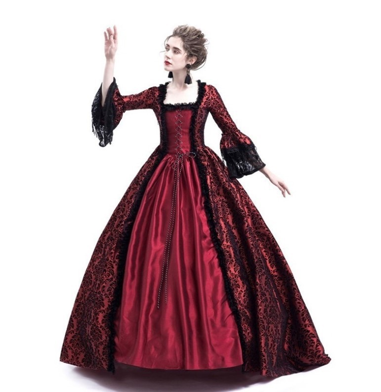 Dorjuli Abito medievale da donna, costume gotico, stile retrò, abito da