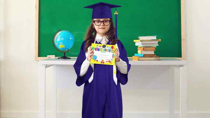 Matte Royal Blue Children Graduation Robe and Cap Stole Honor Cord  Preschool Gown Kindergarten Dress