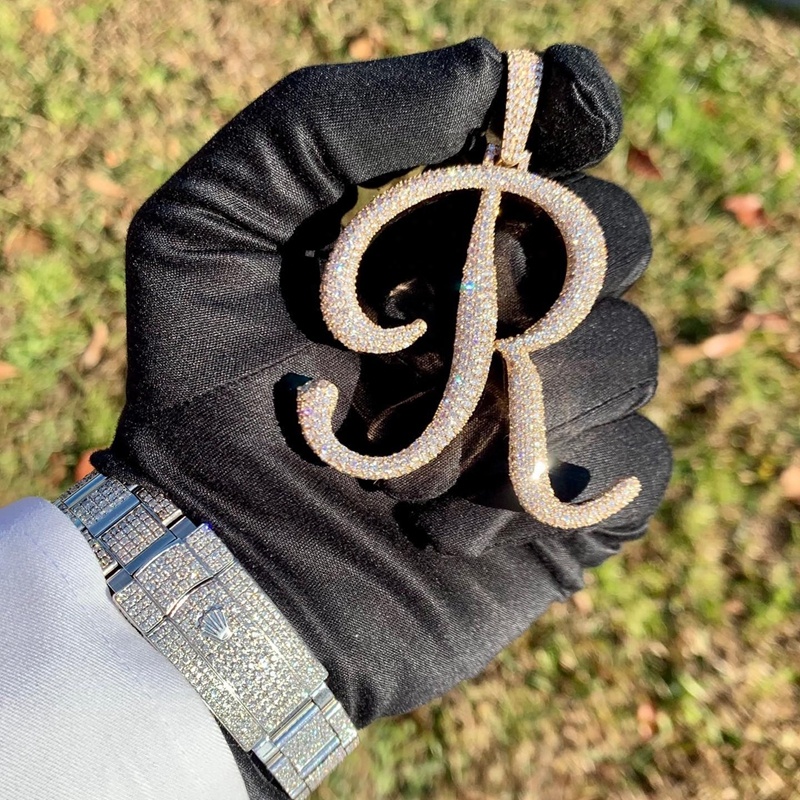 Custom S925 Sterling Silver Letter Pendant with D VVS1 Moissanite Diamond Cuban Pendant for Hip Hop Man