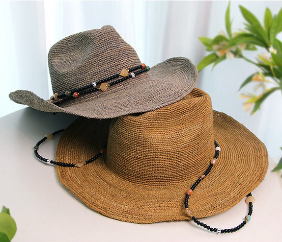 Elegant Brown Straw Hat with Beaded Detail TOVOSO Straw Cowboy Hat for Women and Men with Shape-It Brim  main image 4