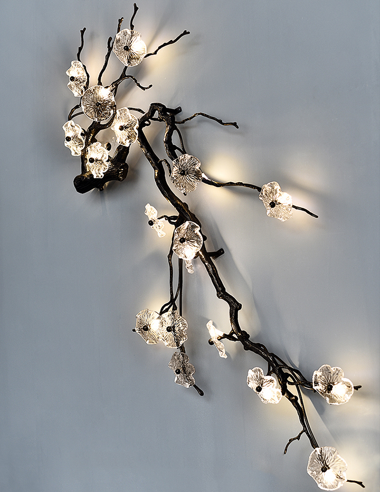 modern lobby decoration luxury glass large led black copper wall lamp