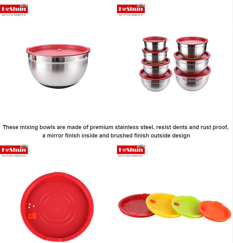 wholesale Stainless Steel Mixing Bowl Sets With Lids Non Slip Silicone Bottoms Household Kitchenware Bowl