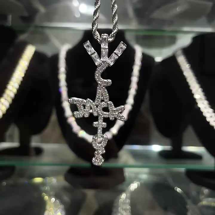 Travis Scott Cactus Jack Shape Pendant Brass Gold Plated Iced Crystal Cubic  Zirconia Letter Charm Rope Chain Unisex Hip Necklace| Alibaba.com