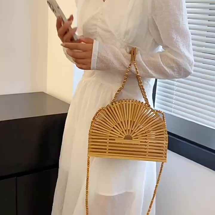 Bestseller 100% Handgefertigte Tasche Damen Bambus Handtasche Sommer Stroh  Geldbrse Natrlicher Korb Bambus Tasche